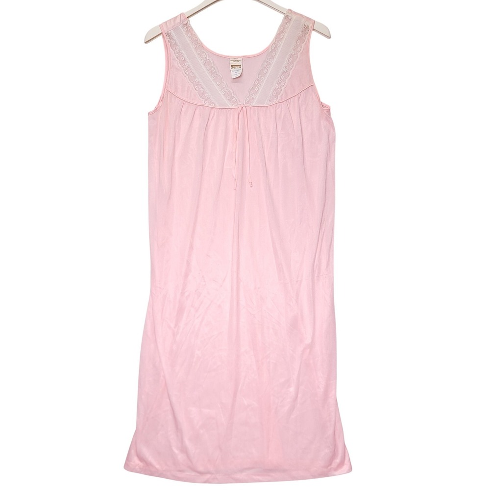Vintage Montgomery Ward Pink Lace Trim Nylon Nightgown Sleeveless Medium 2970